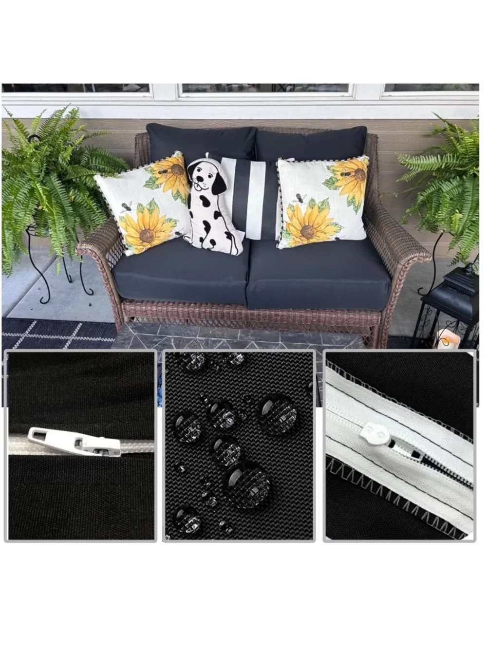 Patio Cushion Replacement Covers OUTDOOR 24x22x4” (4-Pack) BLACK